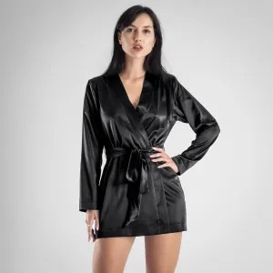 Black Satin Flame - sexy kurzer Kimono