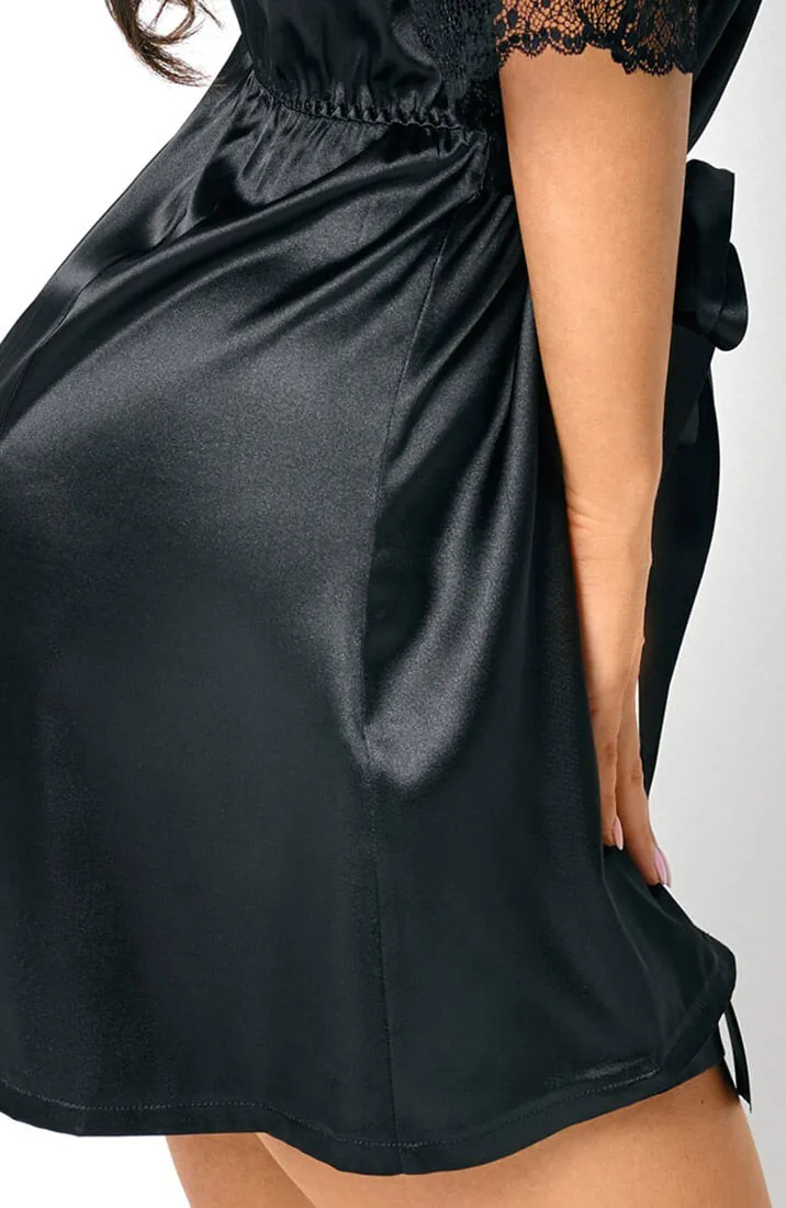 Black satin robe with lace - Dorit