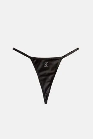 BLACK SATIN T-BAR CHARM THONG