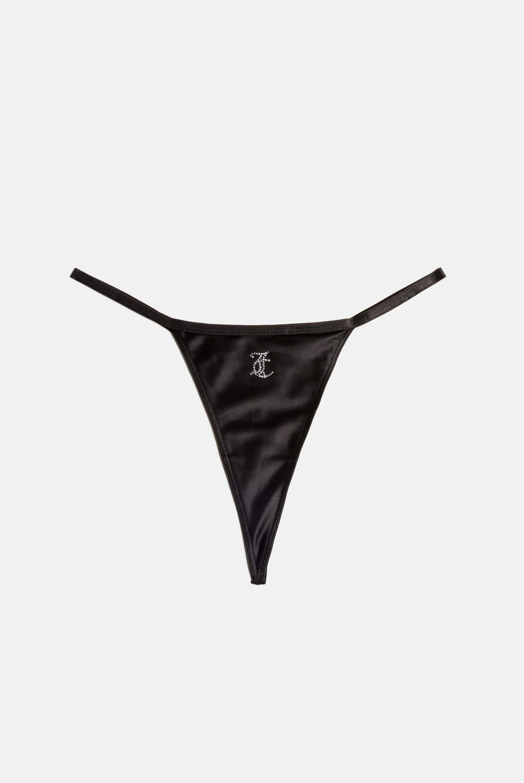 BLACK SATIN T-BAR CHARM THONG