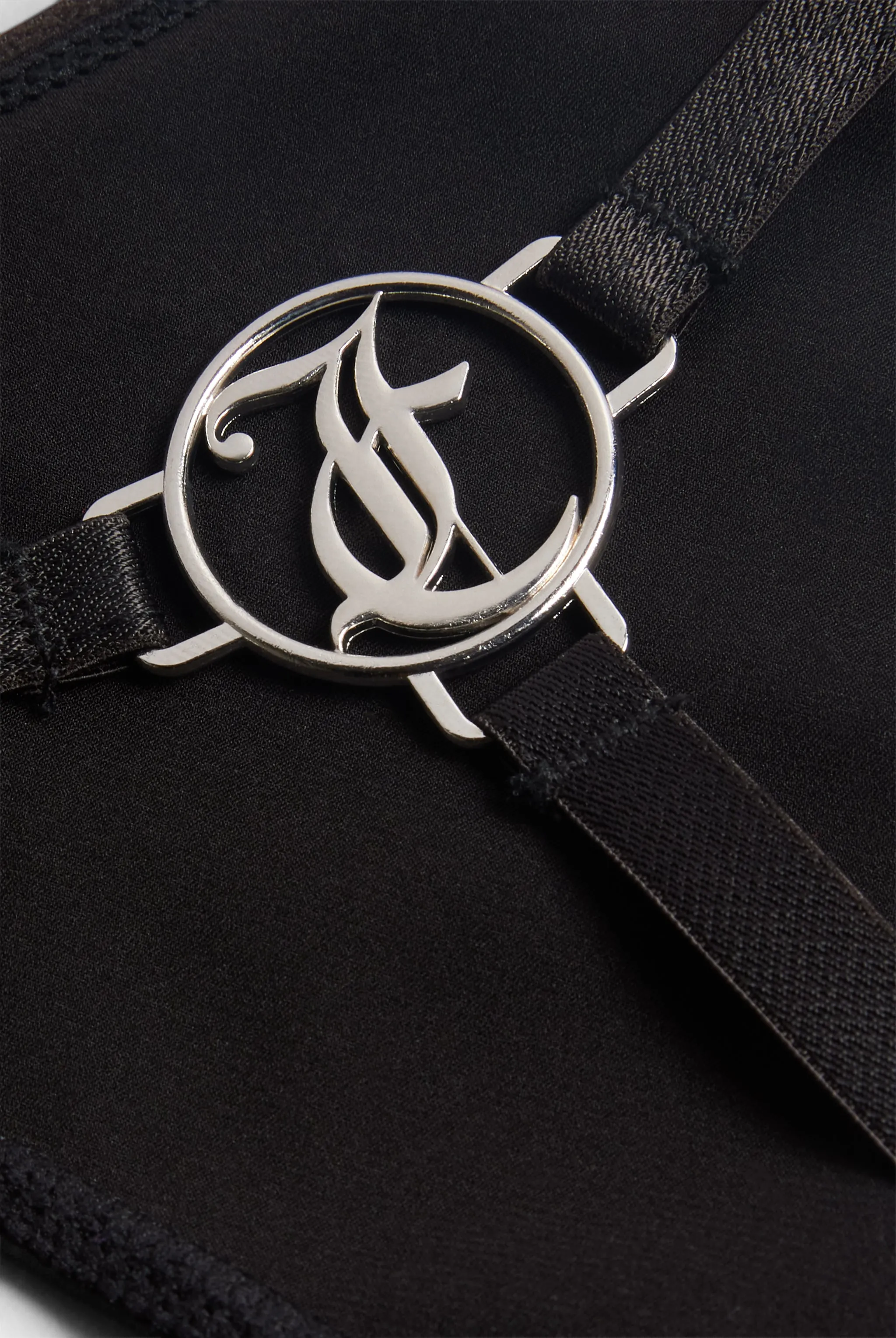 BLACK SATIN T-BAR CHARM THONG