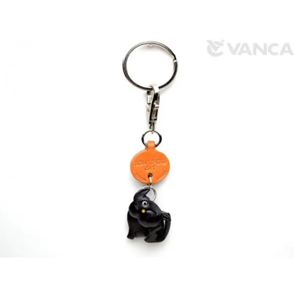 Black Scratching Japanese Leather Keychains Cat