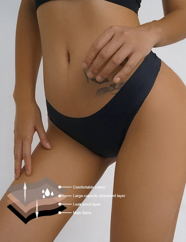 Black Seamless Ice Silk Four Layers Leak-Proof Period Thong