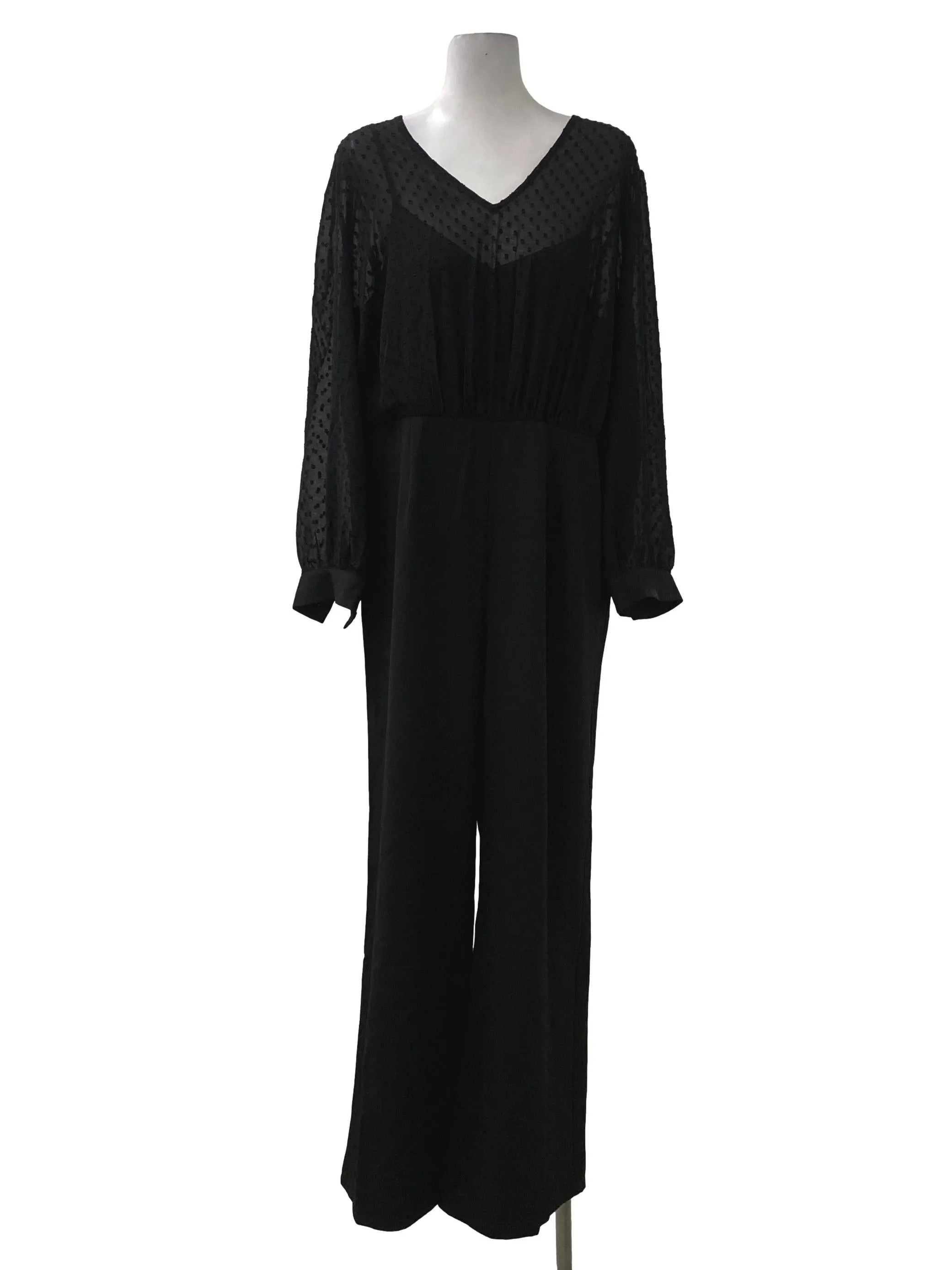 Black V-Neck Long Sleeved Jumpsuit
