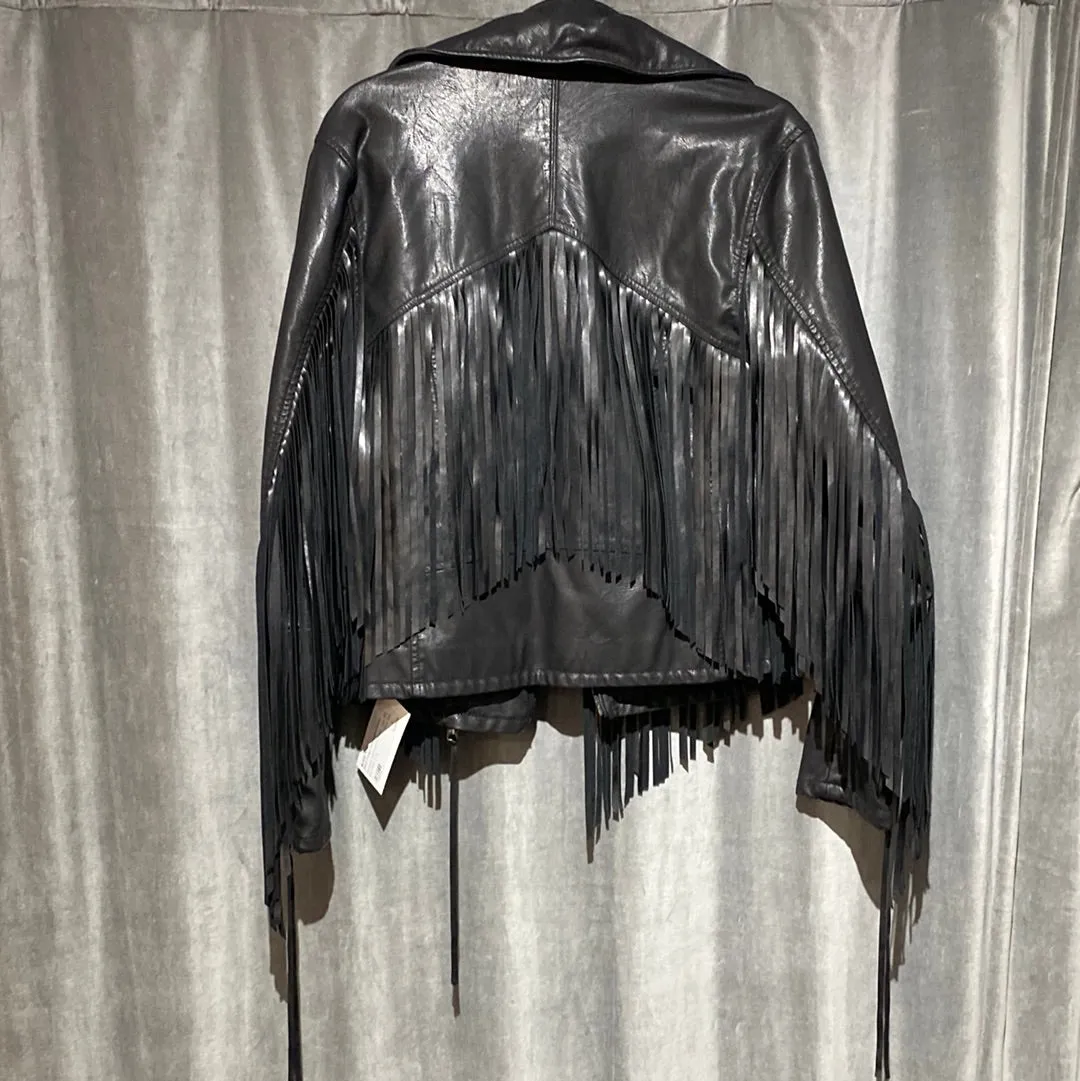 BLANK NYC Black Black Fringe Faux Leather Jacket