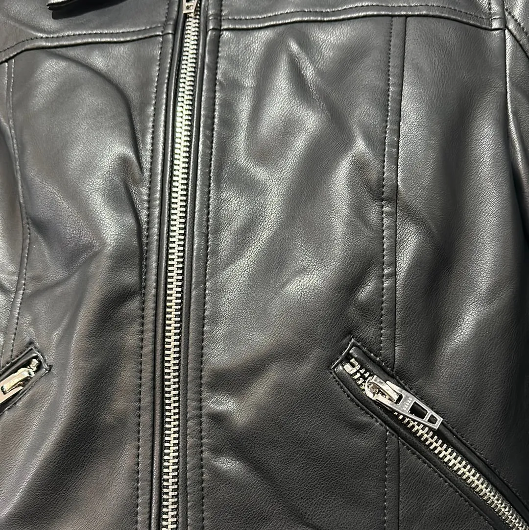 BLANKNYC Black Faux Leather Moto Jacket with Silver Hardware