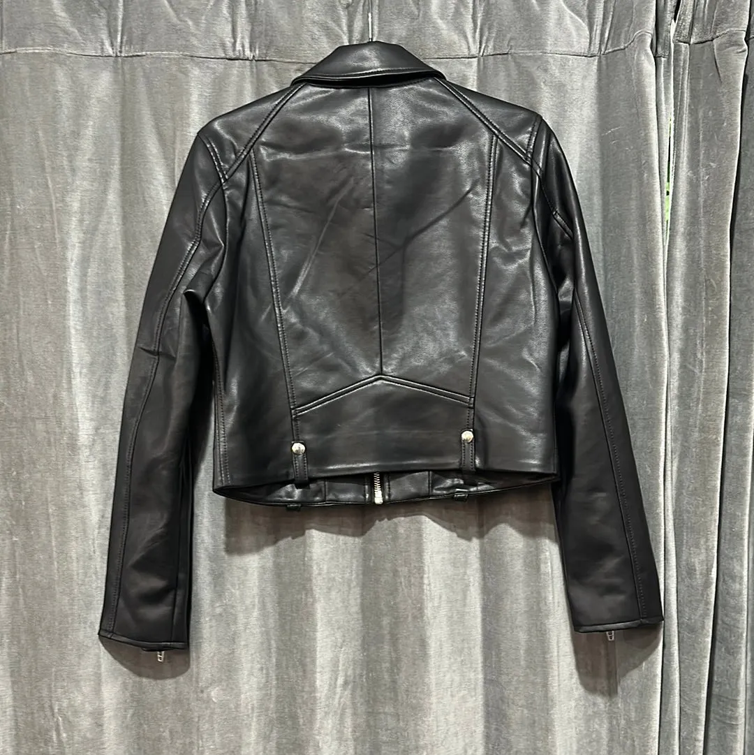 BLANKNYC Black Faux Leather Moto Jacket with Silver Hardware
