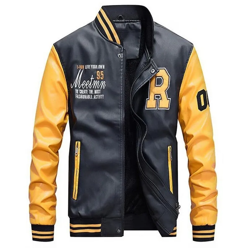 Blouson de baseball cuir homme 2023 / Baseball Jackets Men Slim Fit 2021