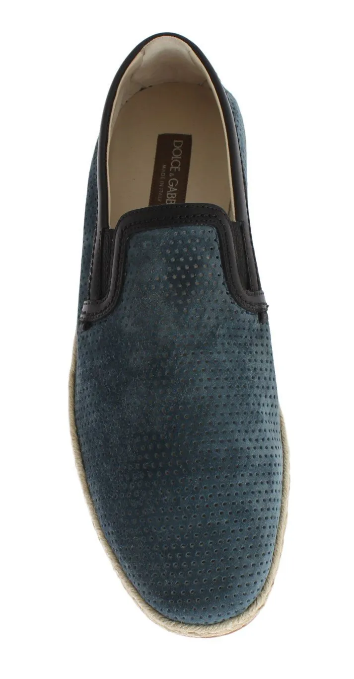 Blue Black Leather Breathable Loafers