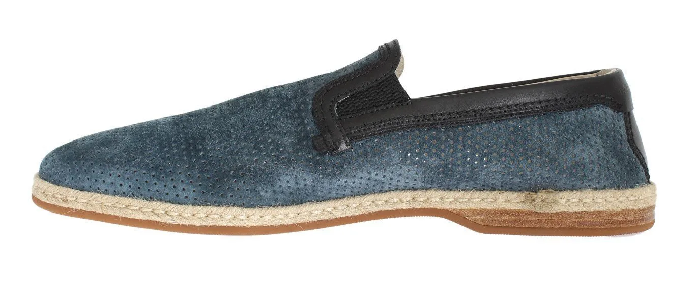 Blue Black Leather Breathable Loafers