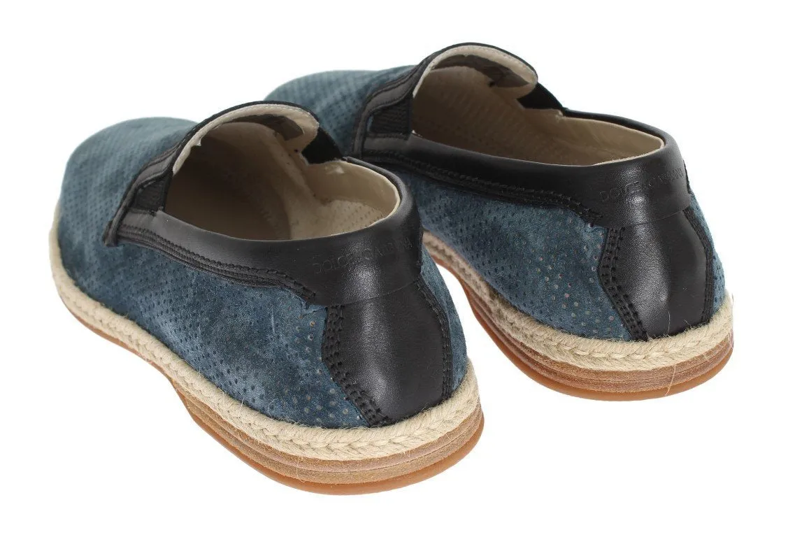 Blue Black Leather Breathable Loafers