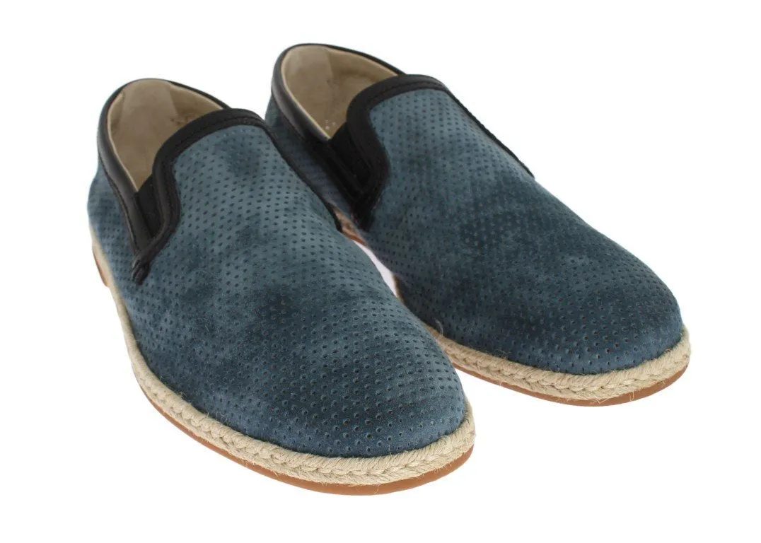 Blue Black Leather Breathable Loafers