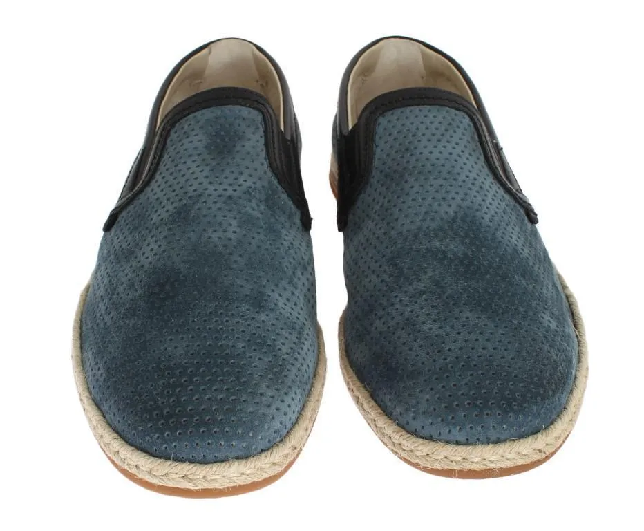 Blue Black Leather Breathable Loafers