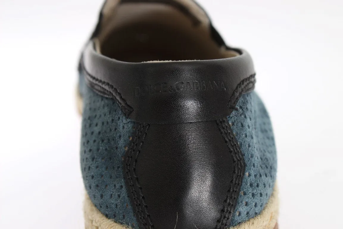 Blue Black Leather Breathable Loafers