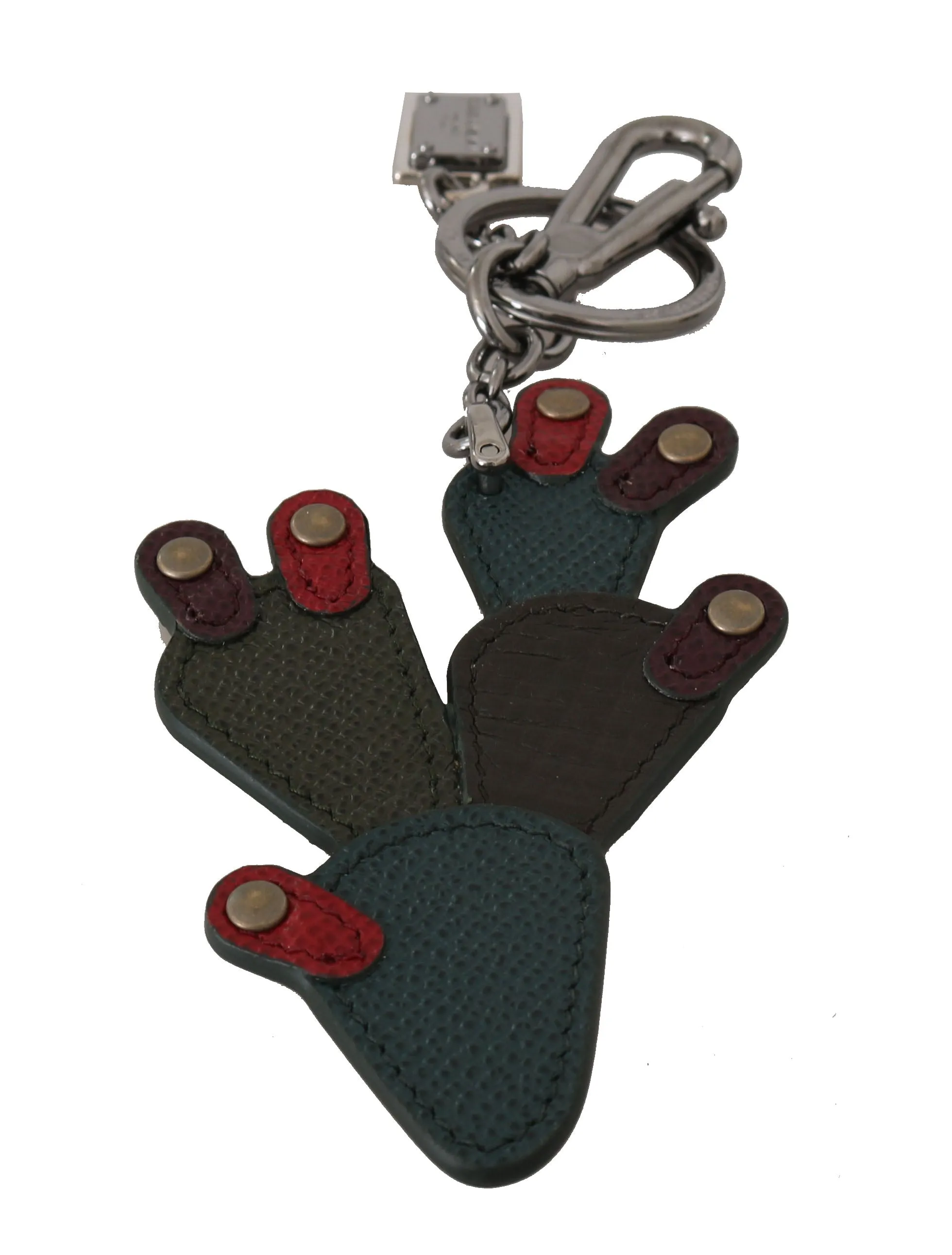 Blue Brown Cactus Leather Logo Badge Keychain