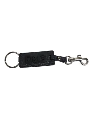 Blue Calf Leather DG Logo Silver Brass Keyring Keychain