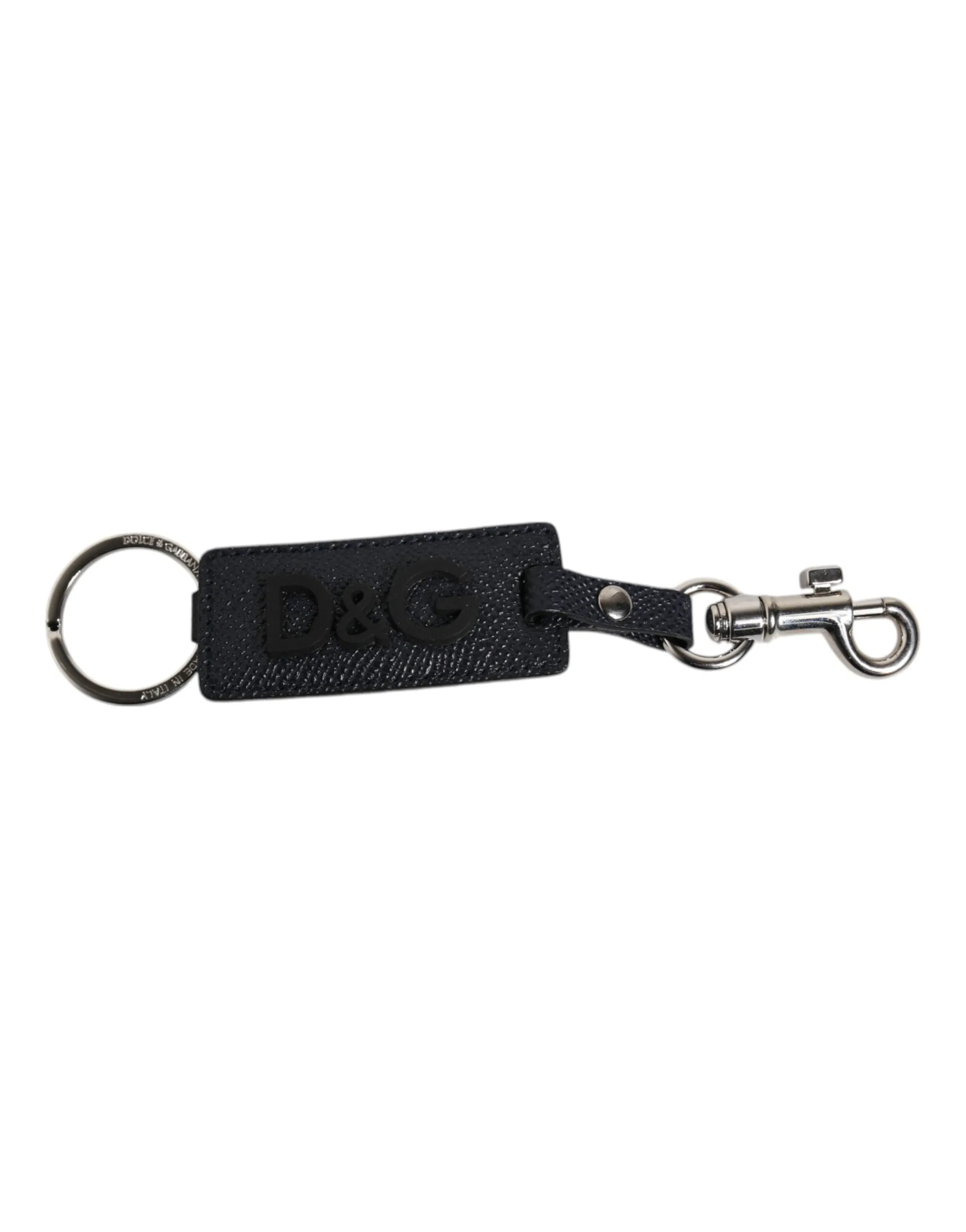 Blue Calf Leather DG Logo Silver Brass Keyring Keychain