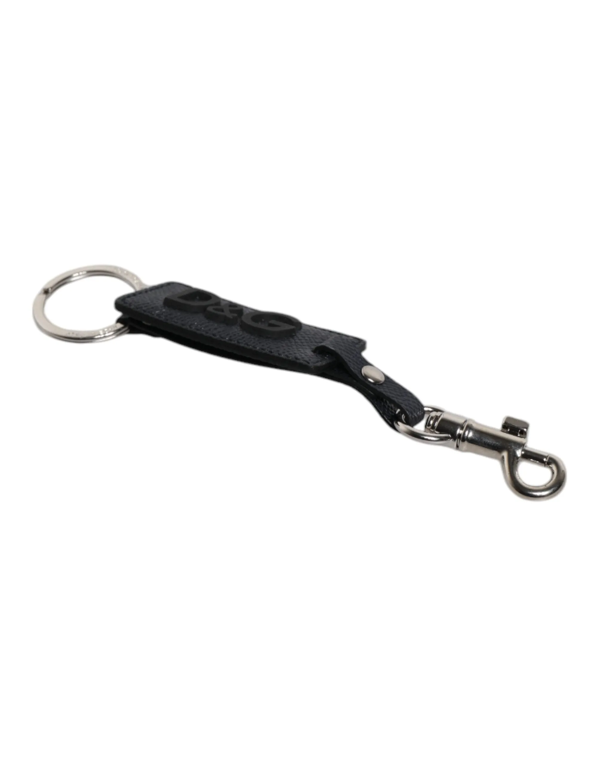 Blue Calf Leather DG Logo Silver Brass Keyring Keychain