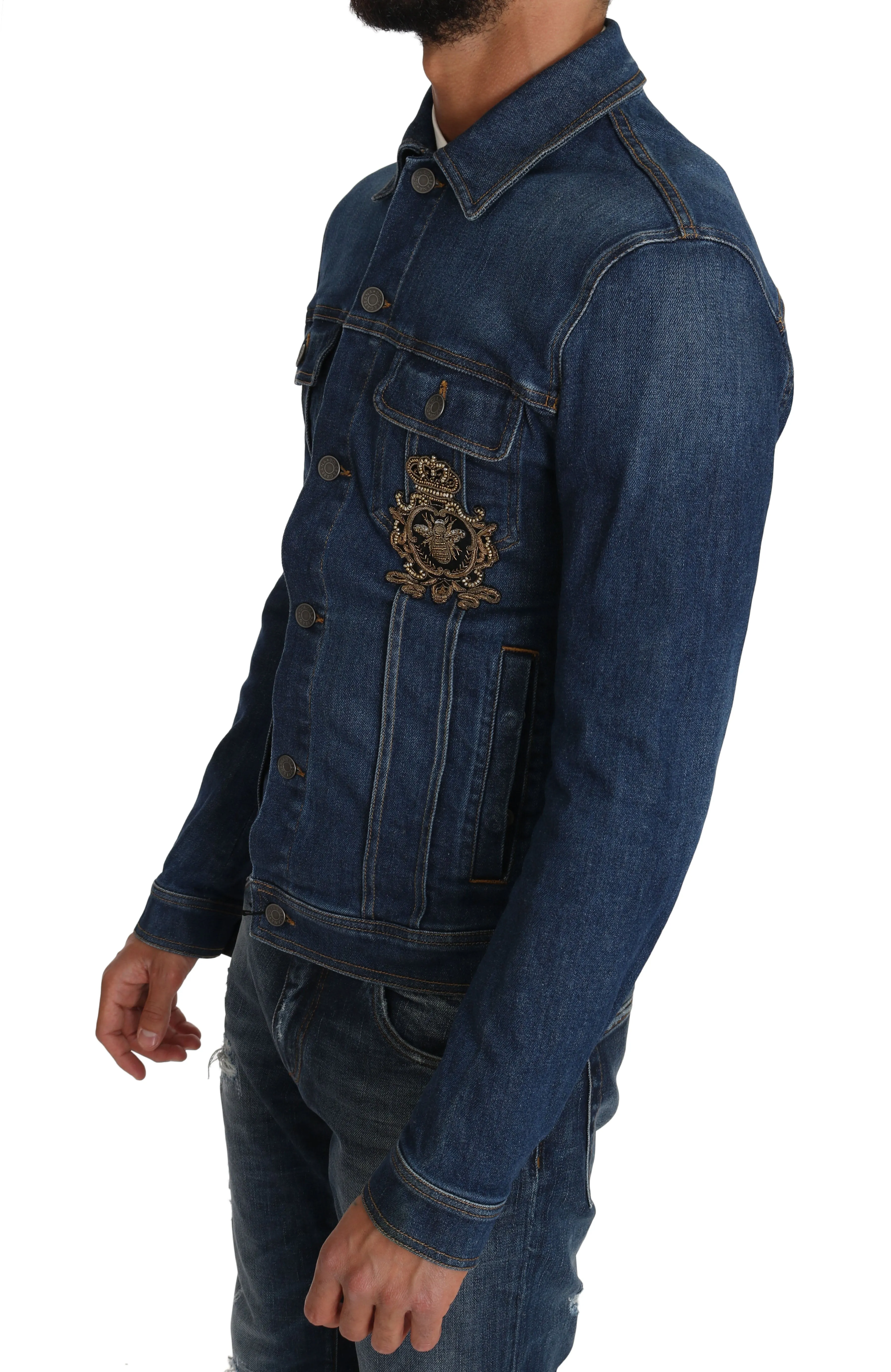 Blue Denim Royal Crown Bee Logo Jacket