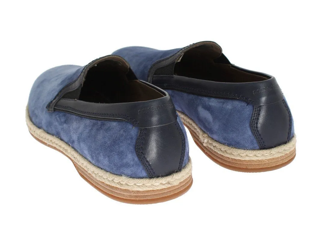 Blue Suede Leather Logo Loafers