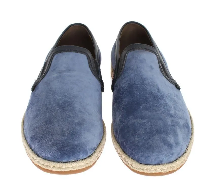 Blue Suede Leather Logo Loafers