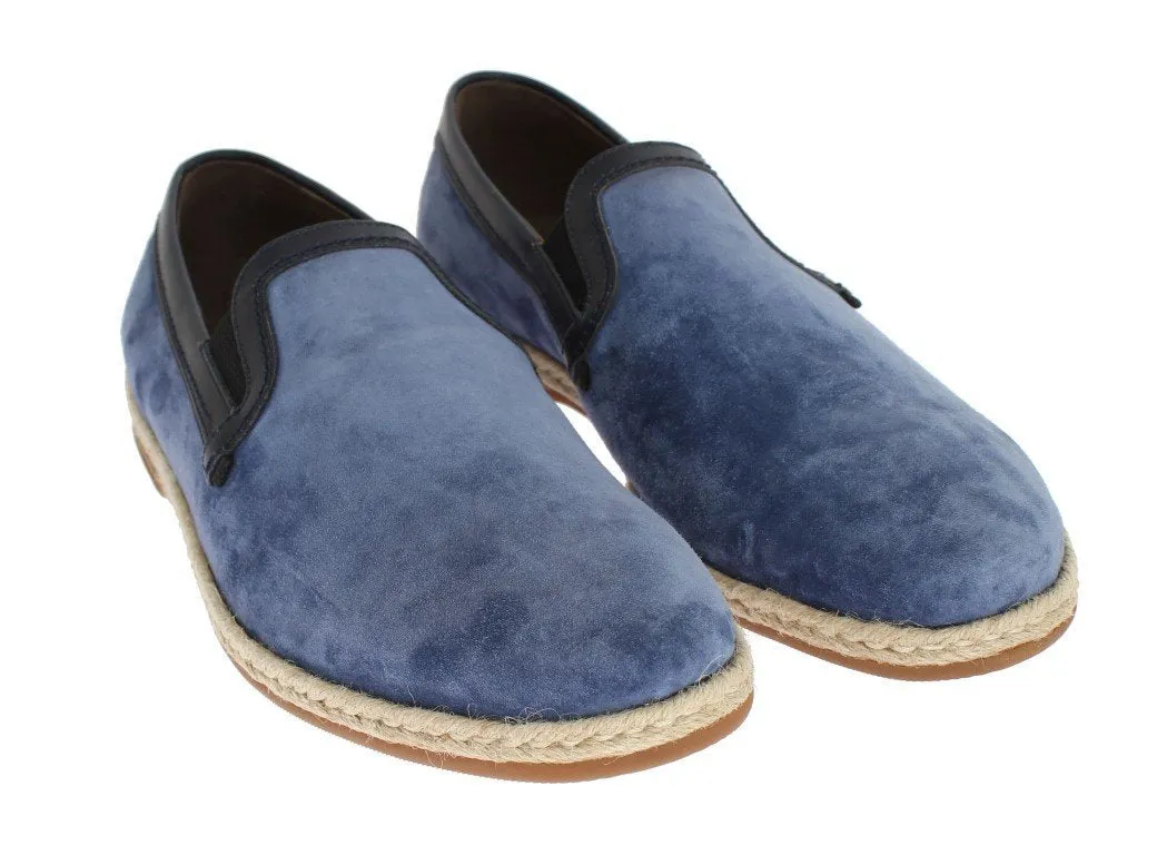 Blue Suede Leather Logo Loafers