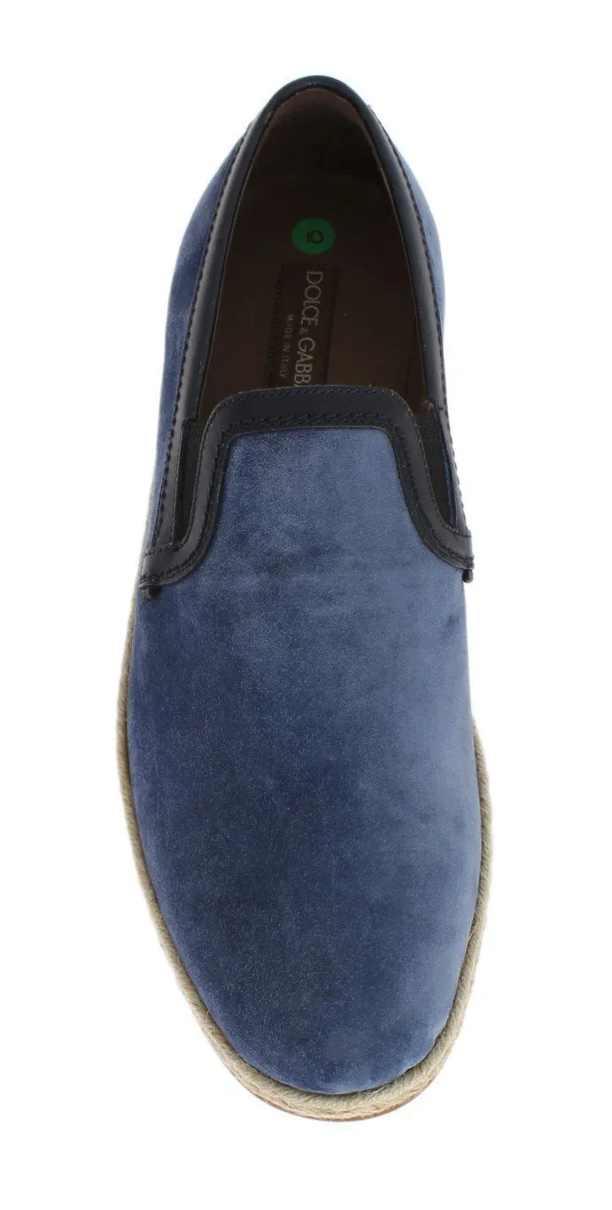 Blue Suede Leather Logo Loafers