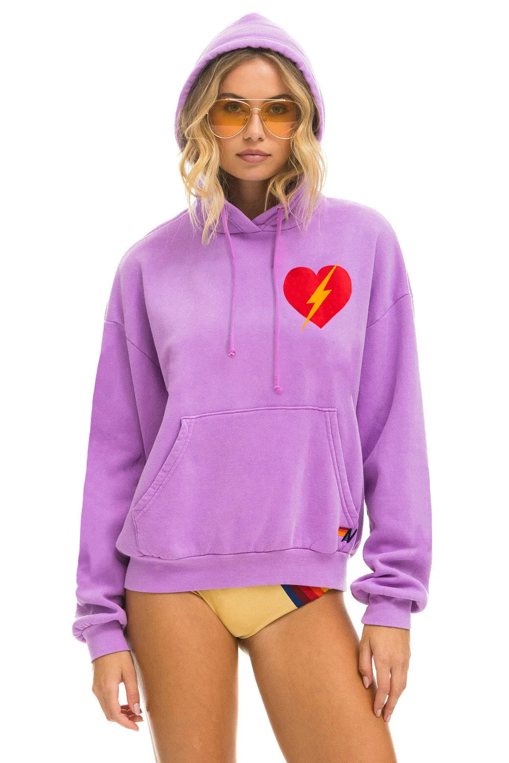 BOLT HEART PULLOVER RELAXED HOODIE - NEON PURPLE