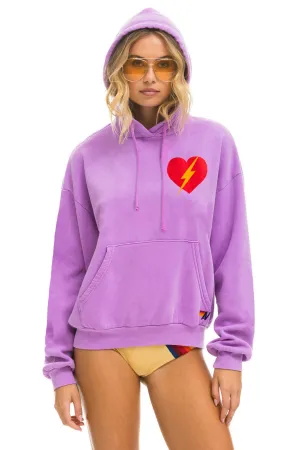 BOLT HEART PULLOVER RELAXED HOODIE - NEON PURPLE