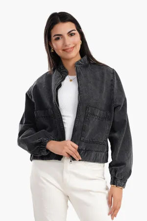 Bomber Denim Jacket - Grey