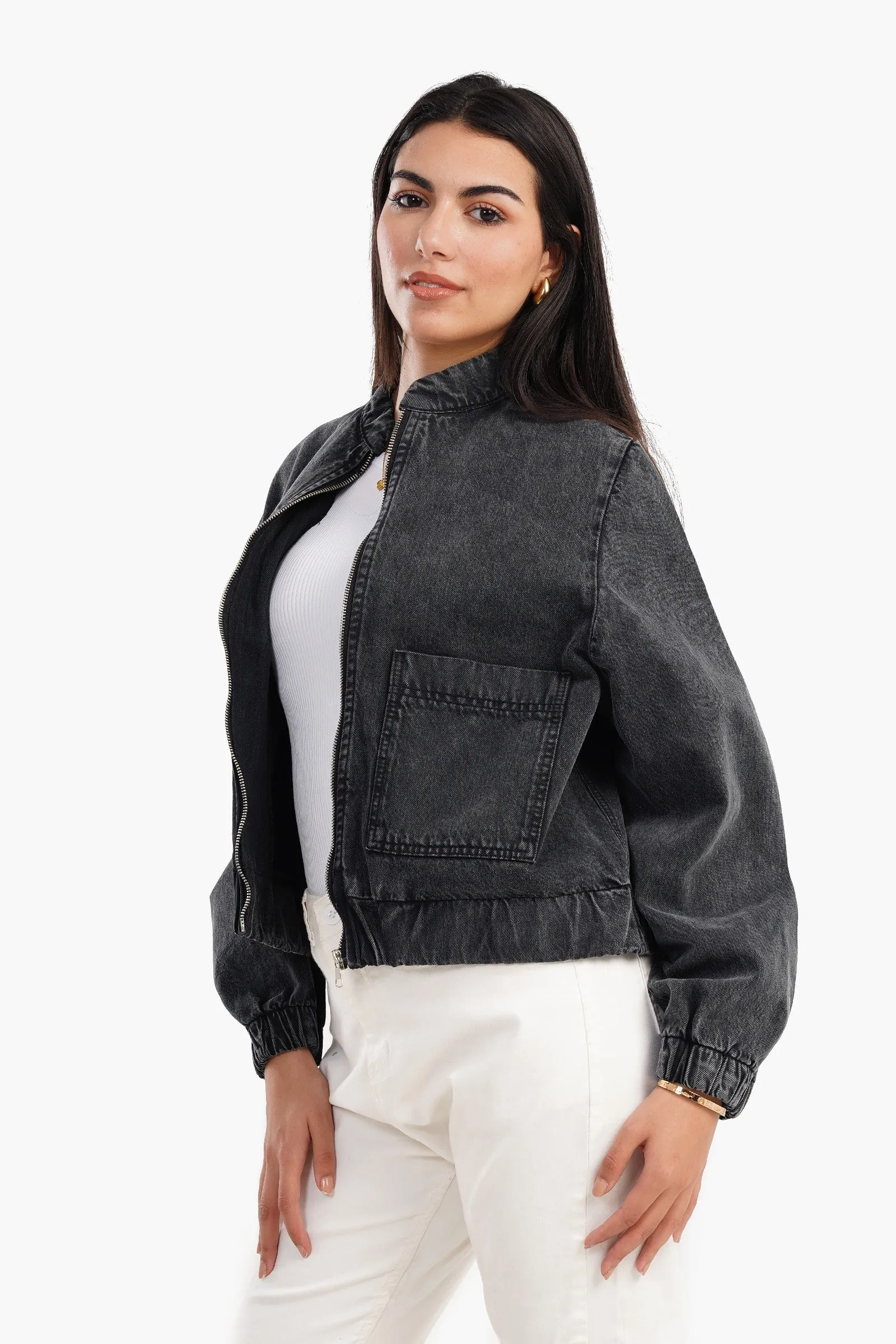 Bomber Denim Jacket - Grey