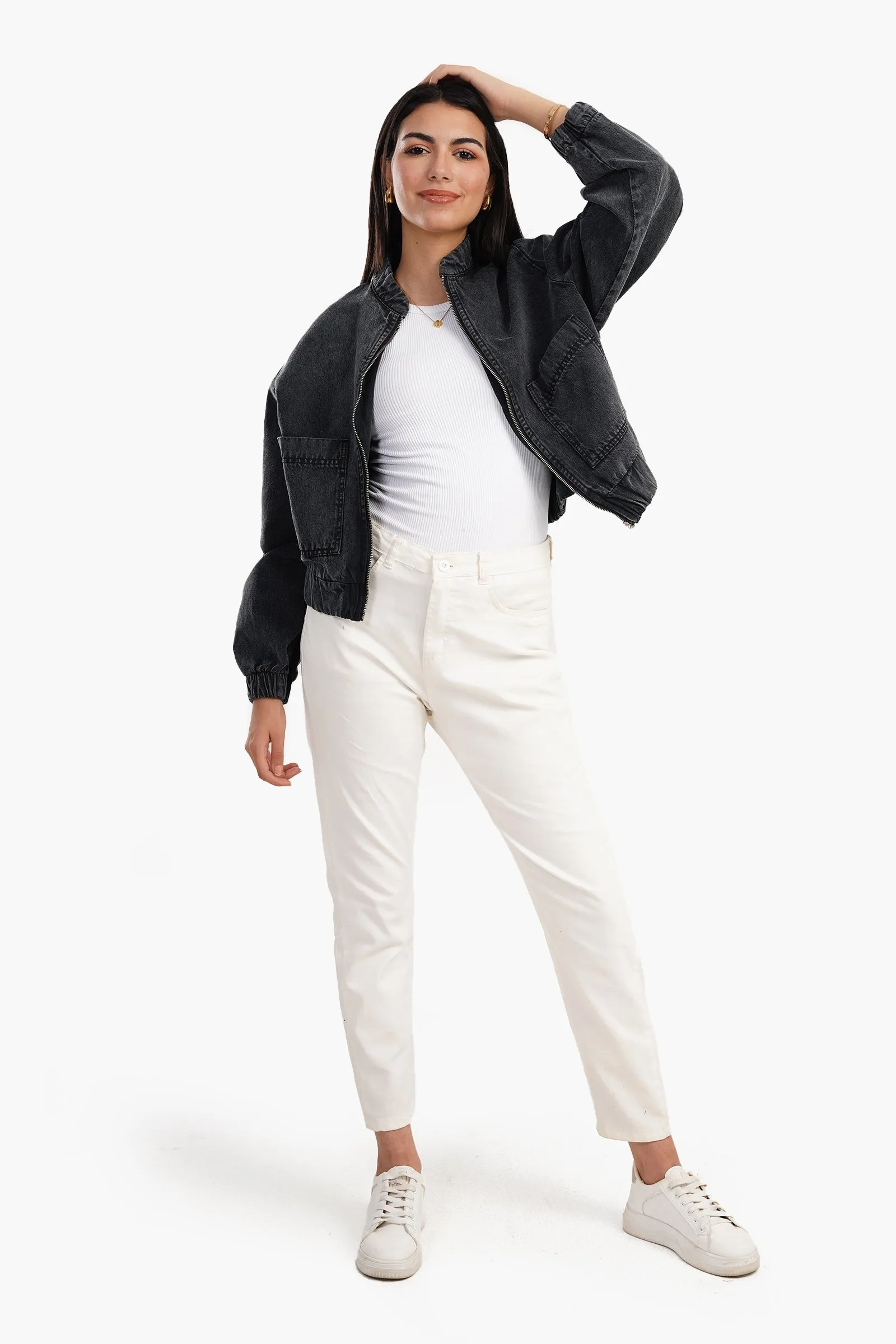 Bomber Denim Jacket - Grey