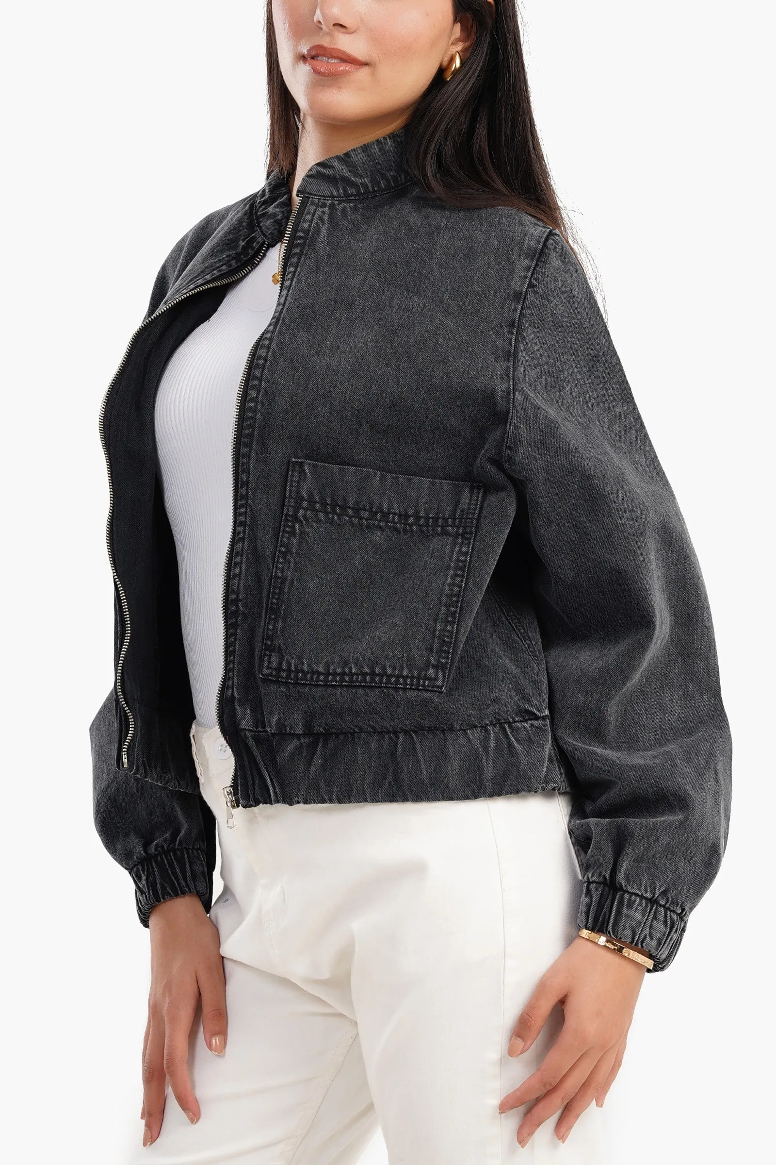 Bomber Denim Jacket - Grey