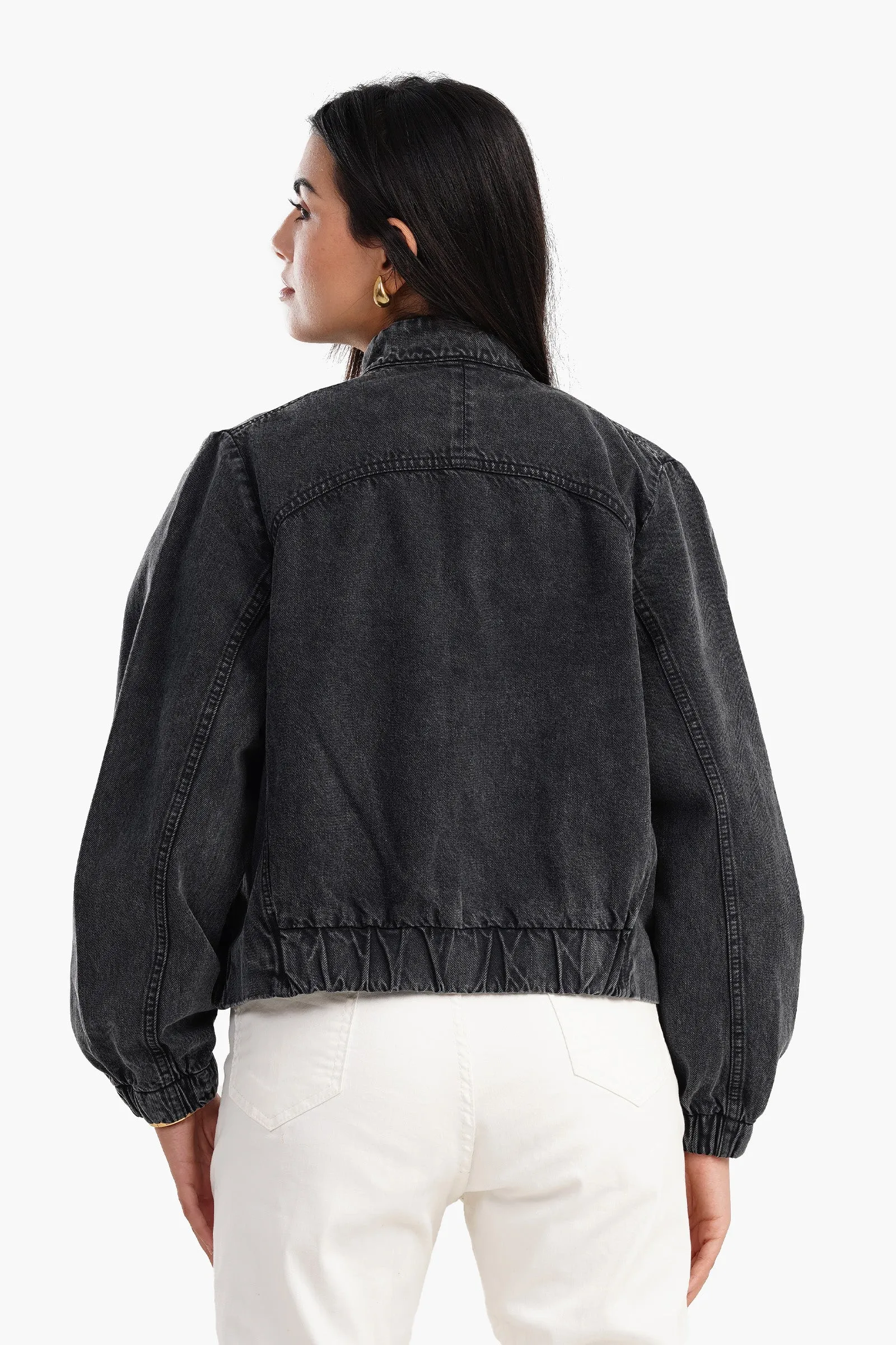 Bomber Denim Jacket - Grey