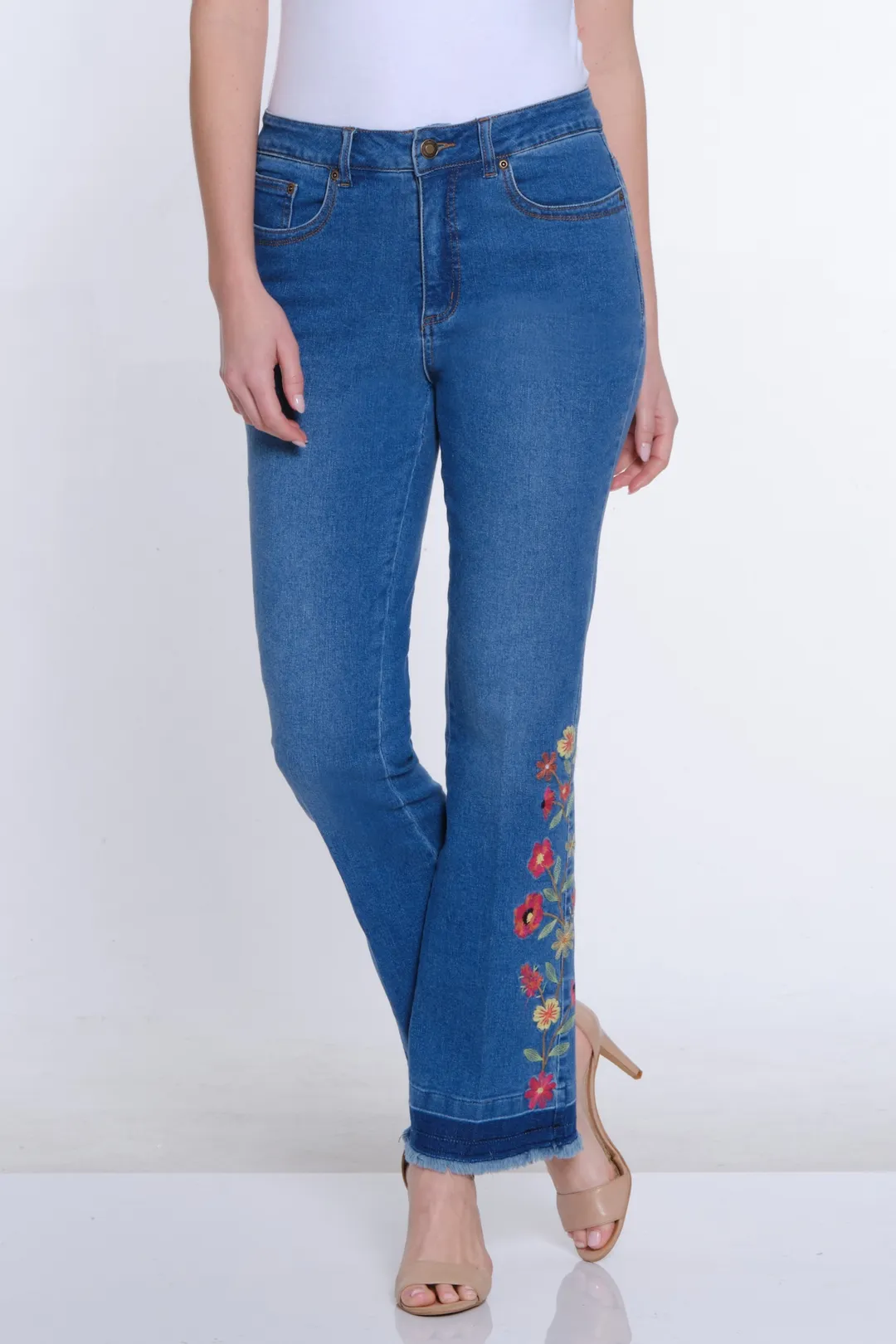 Bootcut Floral Embroidered Jeans by Multiples