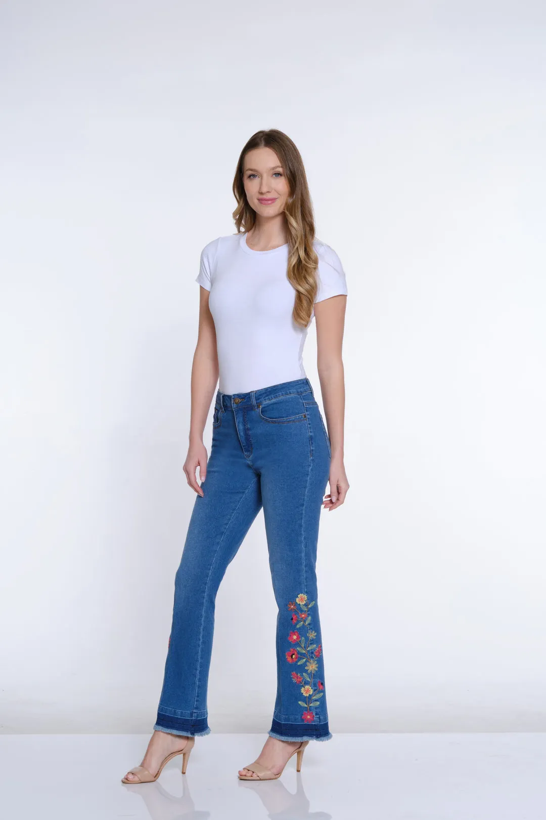 Bootcut Floral Embroidered Jeans by Multiples