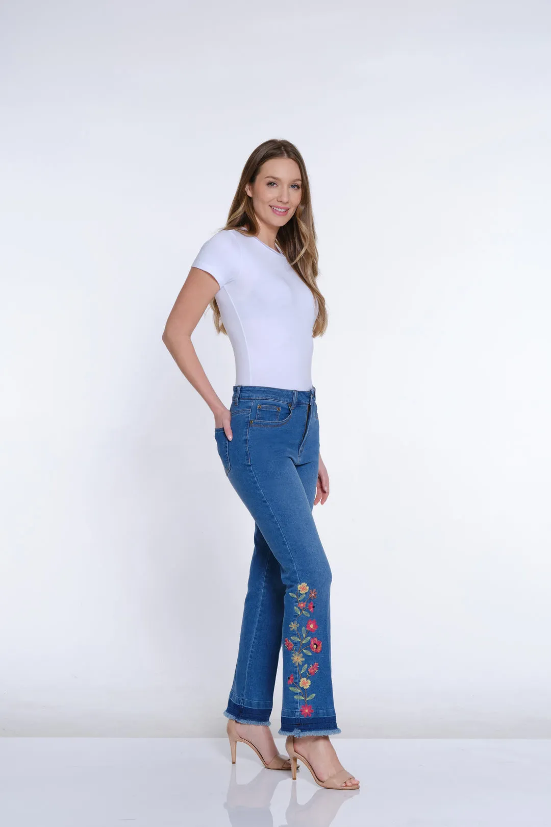 Bootcut Floral Embroidered Jeans by Multiples