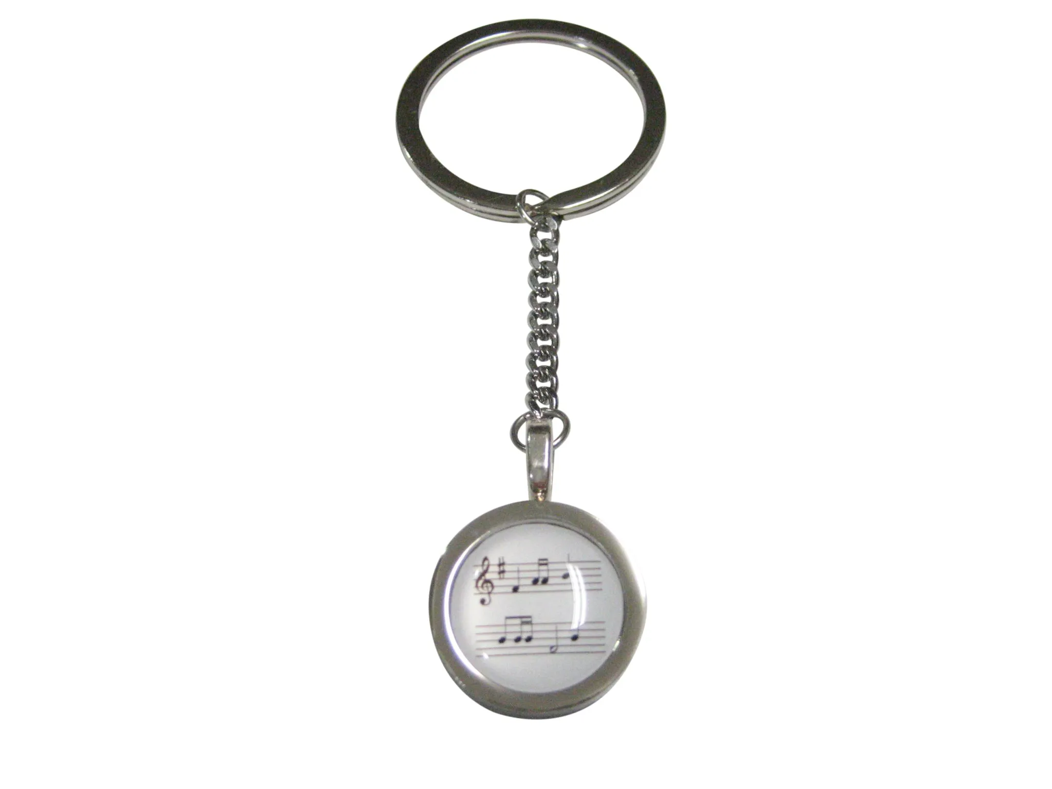 Bordered White Toned Circular Music Sheet Pendant Keychain