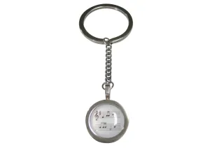 Bordered White Toned Circular Music Sheet Pendant Keychain