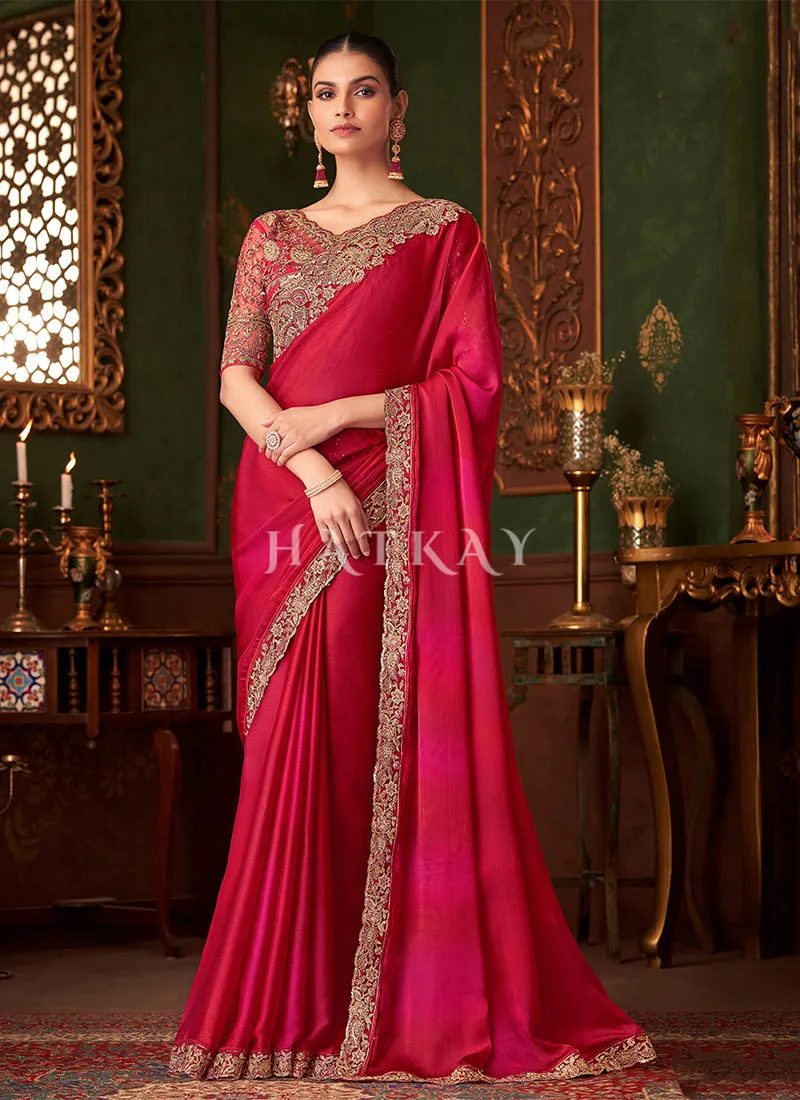 Bridal Red Embroidery Designer Saree