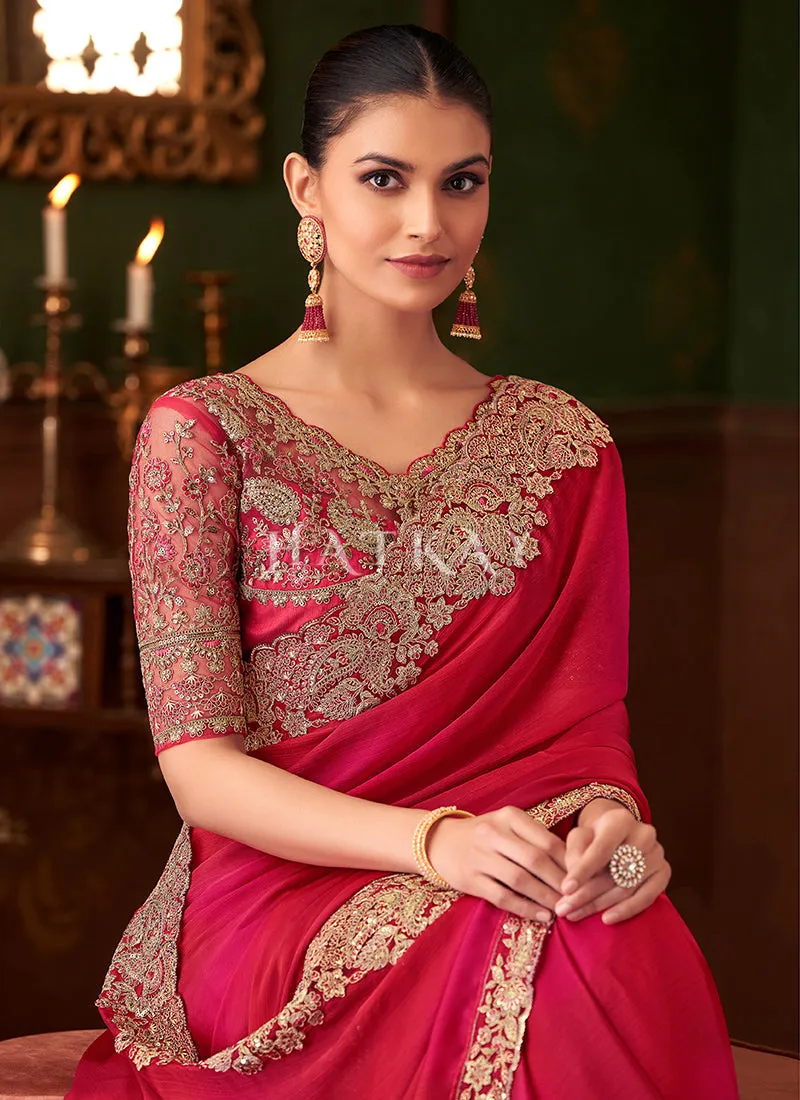 Bridal Red Embroidery Designer Saree