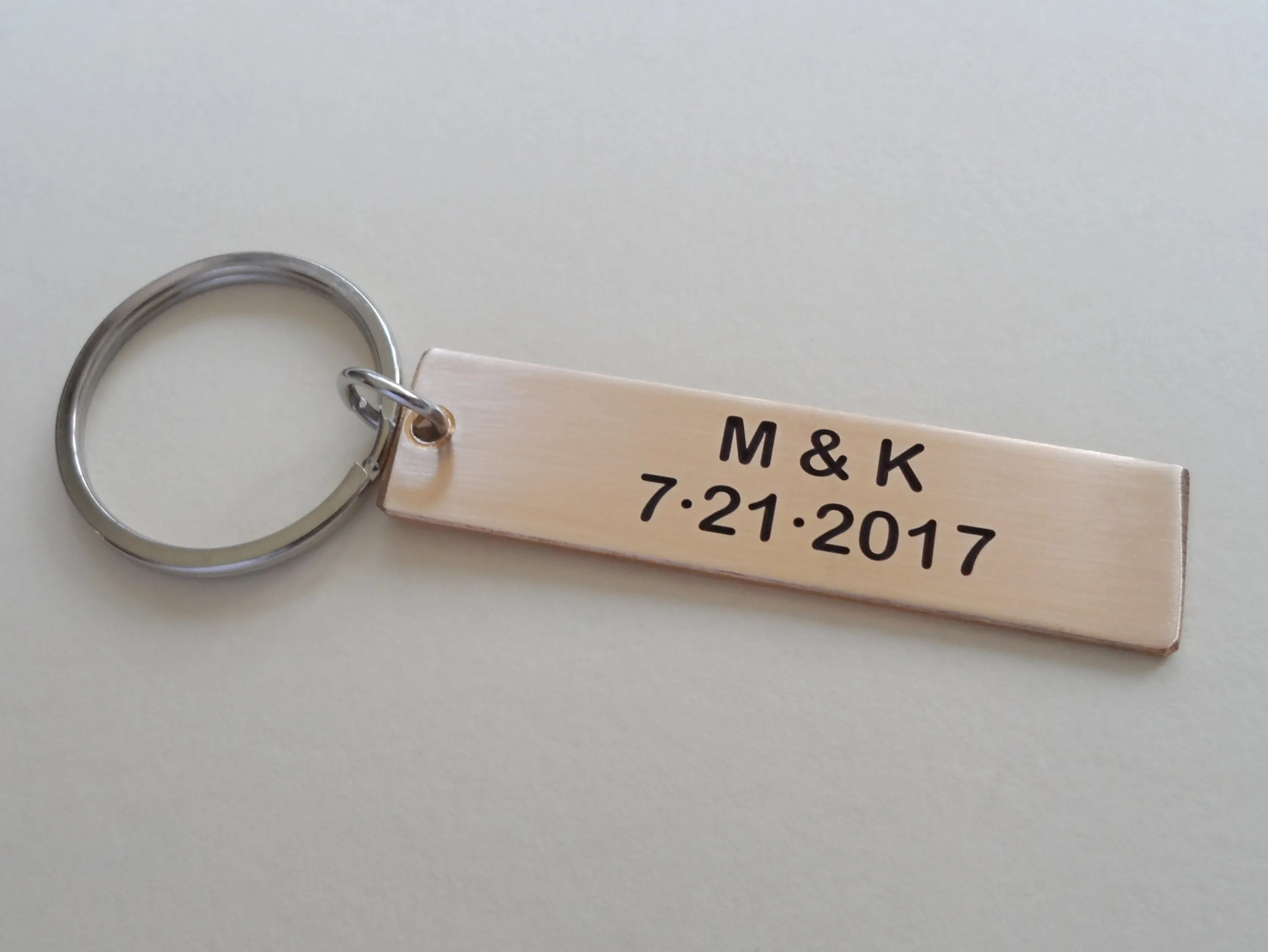 Bronze Tag Keychain Engraved with "2,922 Days, Happy 8th"; Handmade 8 Year Anniversary Couples Keychain, Personalized Option
