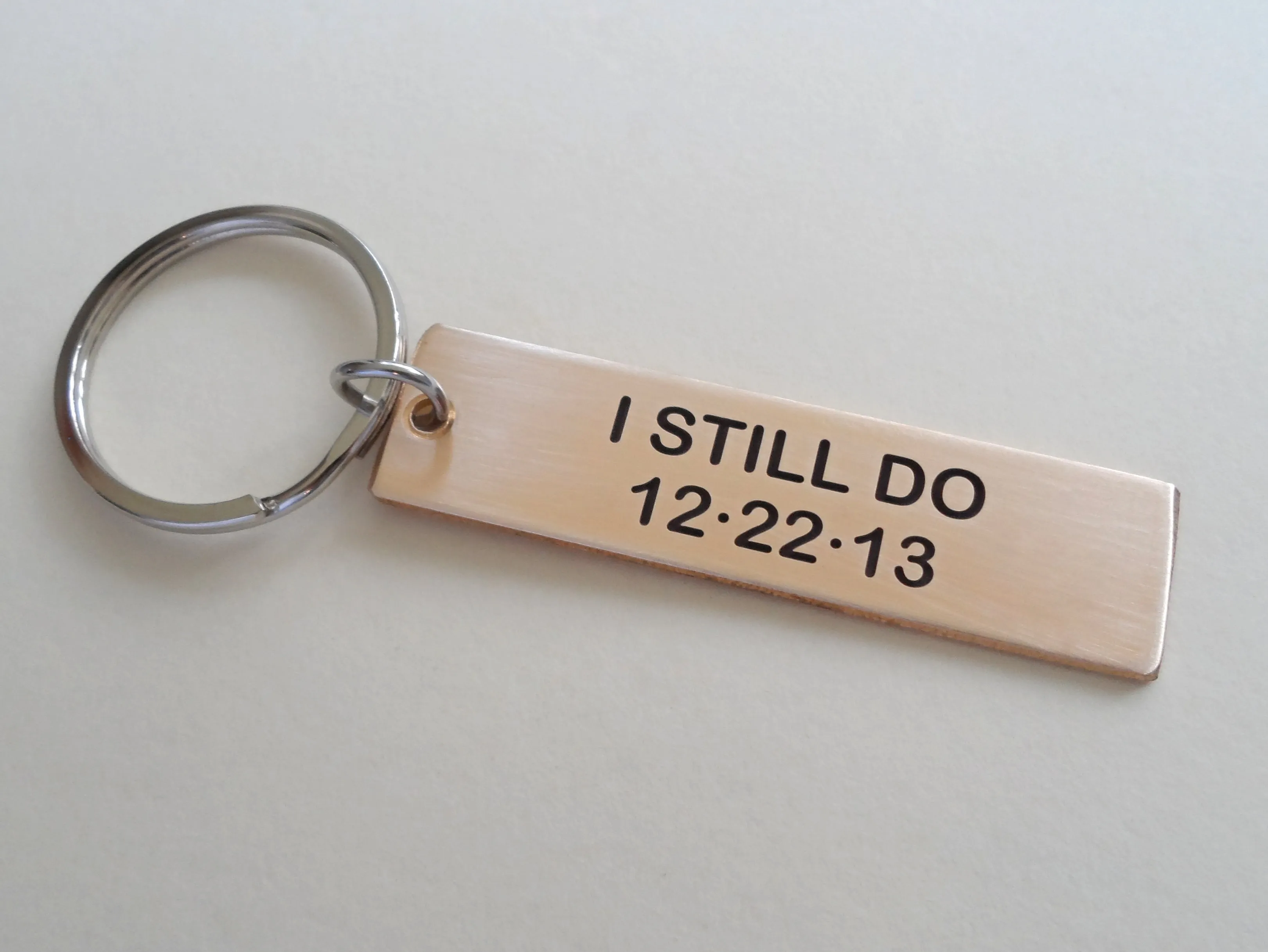 Bronze Tag Keychain Engraved with "2,922 Days, Happy 8th"; Handmade 8 Year Anniversary Couples Keychain, Personalized Option