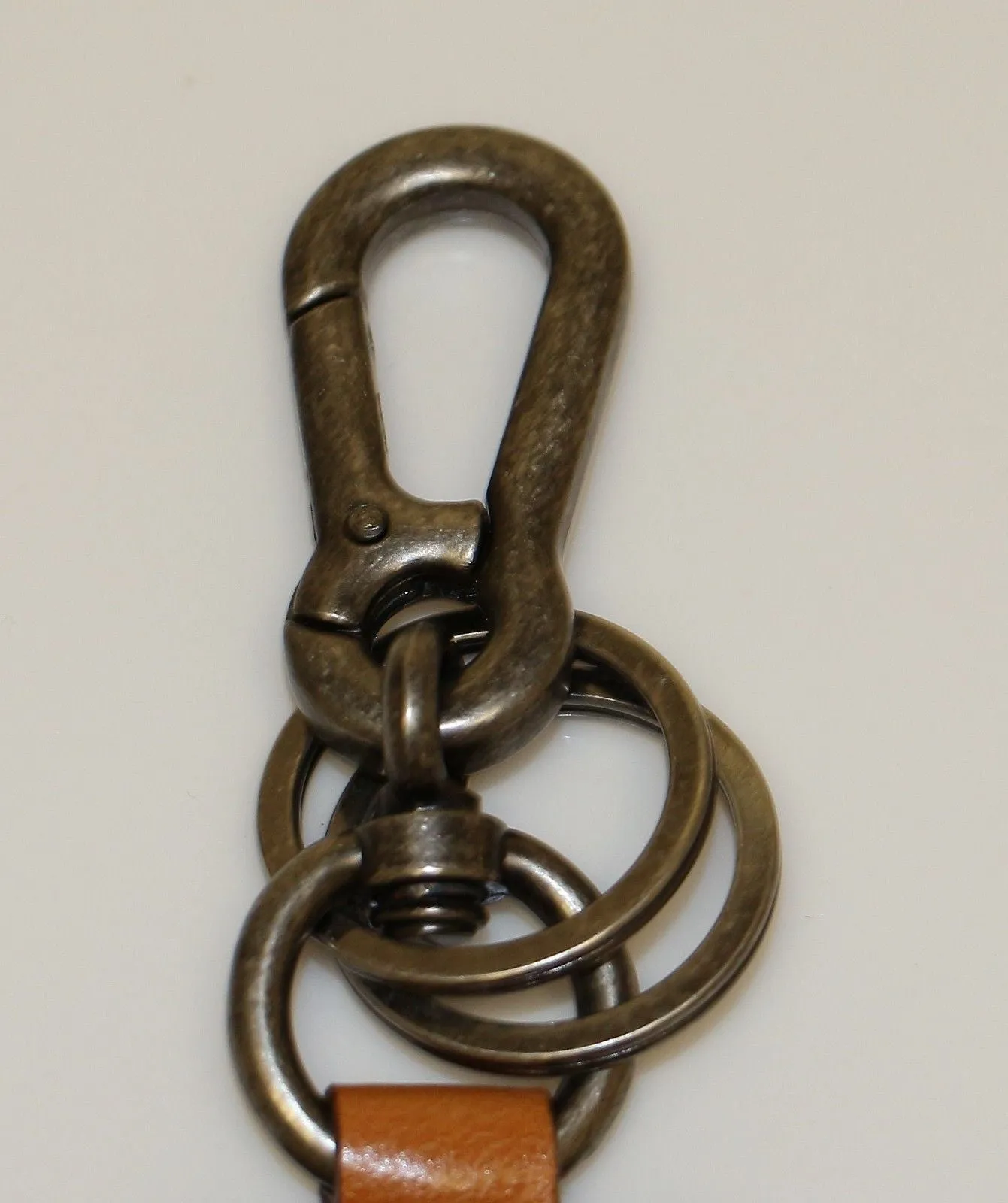 Brown Leather Metal Ring Keychain