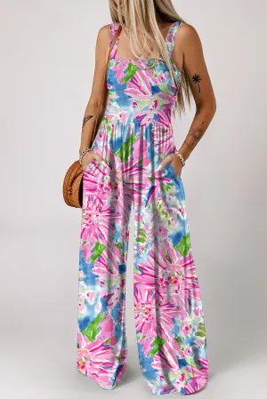 Brynn Floral Smocked Square Neck Jumpsuit with Pockets