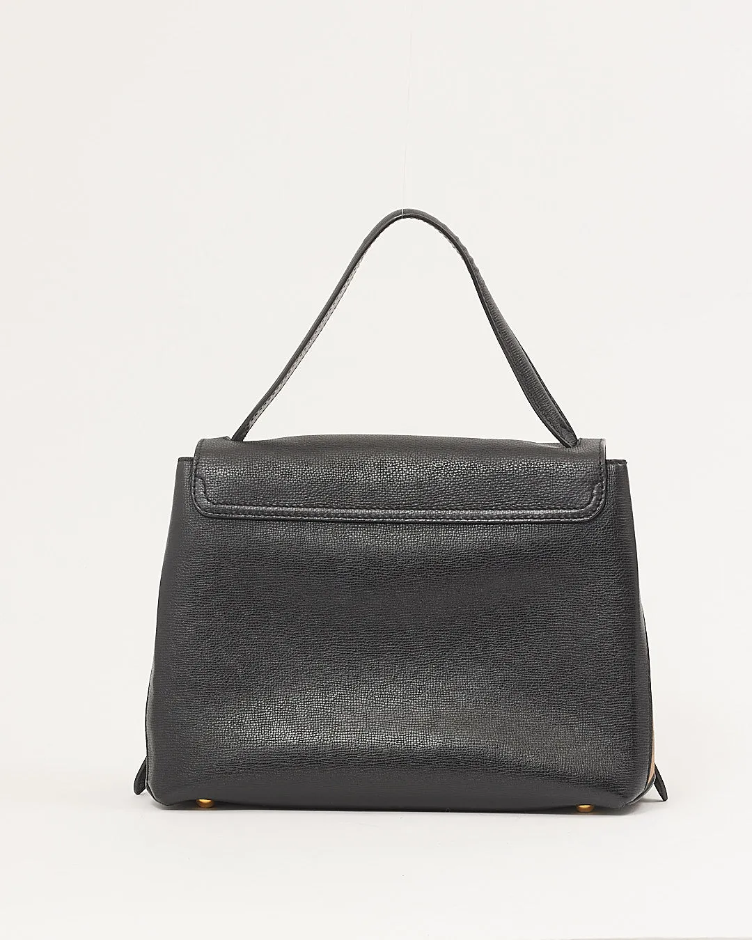 Burberry Black Leather House Check Trimmed Top Handle Bag