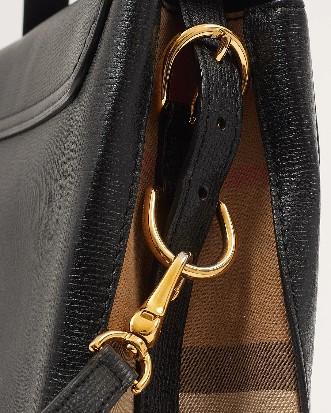 Burberry Black Leather House Check Trimmed Top Handle Bag