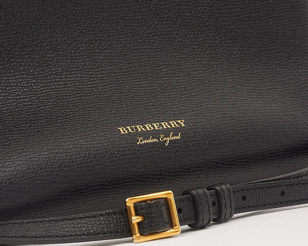 Burberry Black Leather House Check Trimmed Top Handle Bag