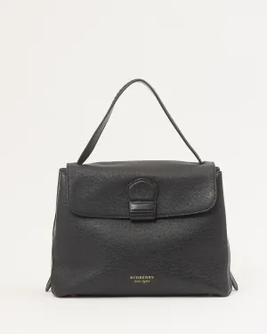 Burberry Black Leather House Check Trimmed Top Handle Bag