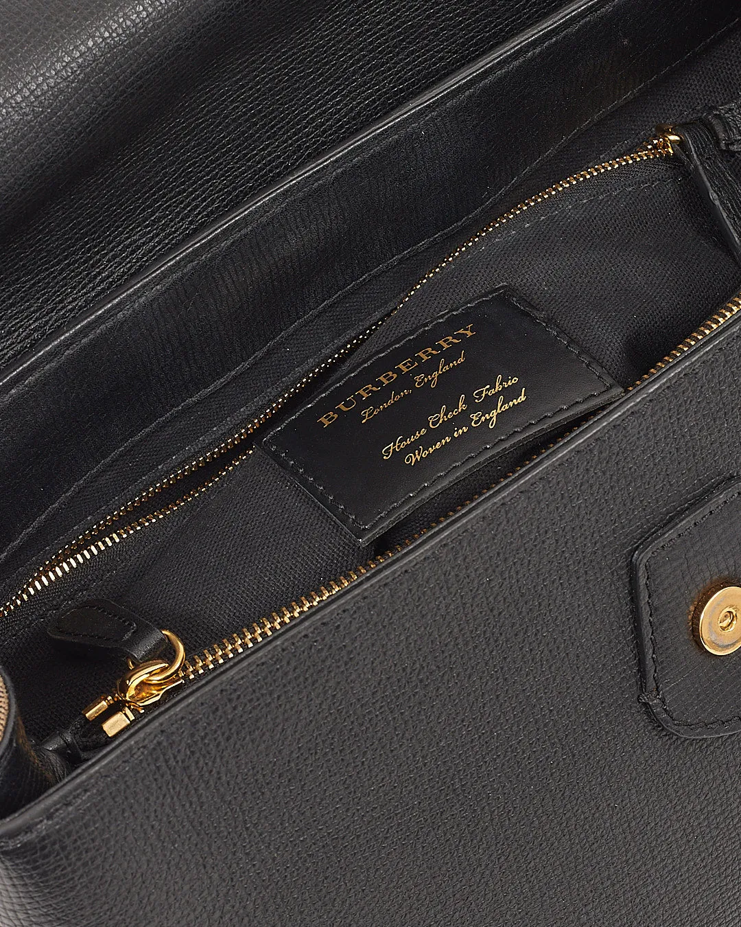 Burberry Black Leather House Check Trimmed Top Handle Bag